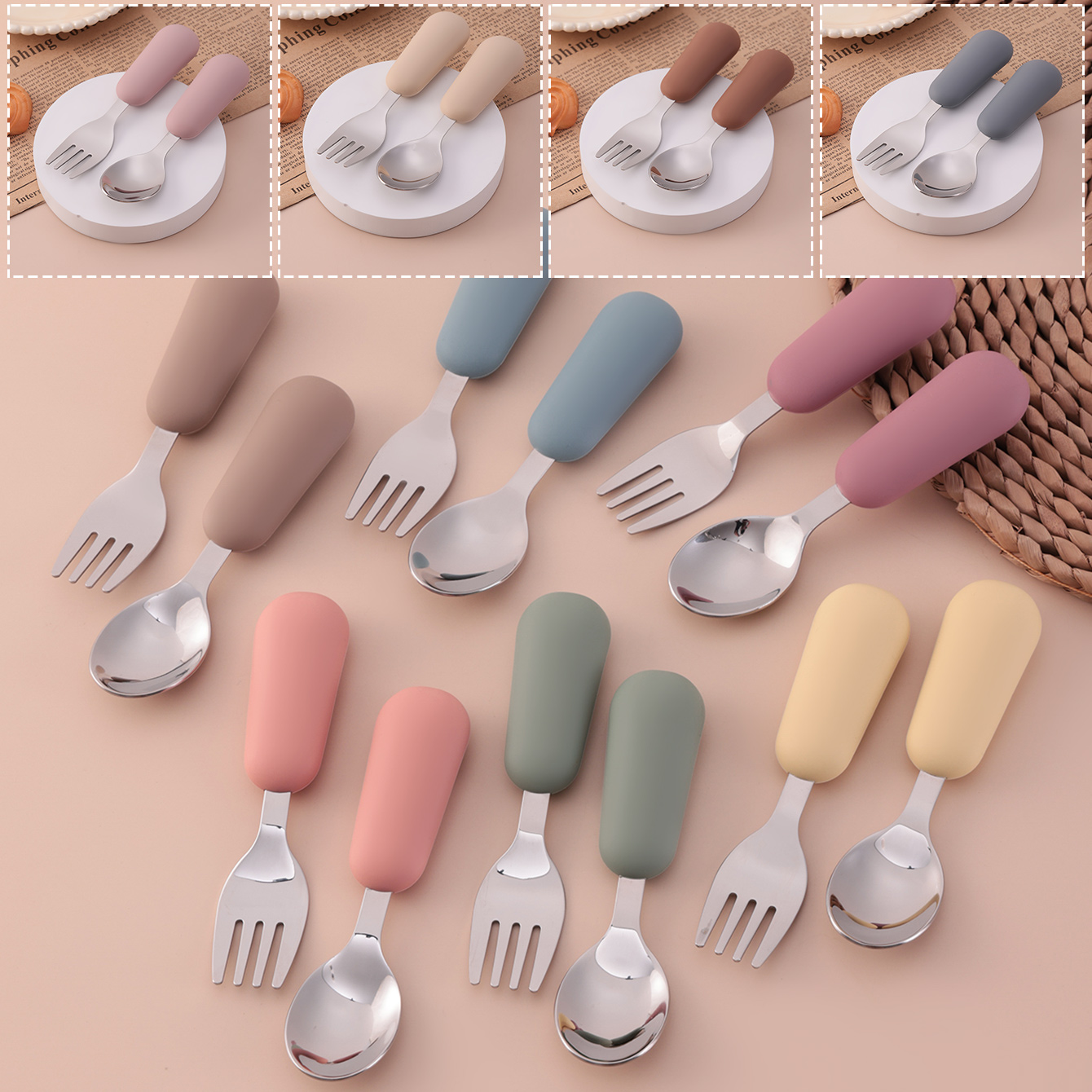 Baby Food Utensils - 컬러 키즈 2PCS 스테인리스 스틸 포크