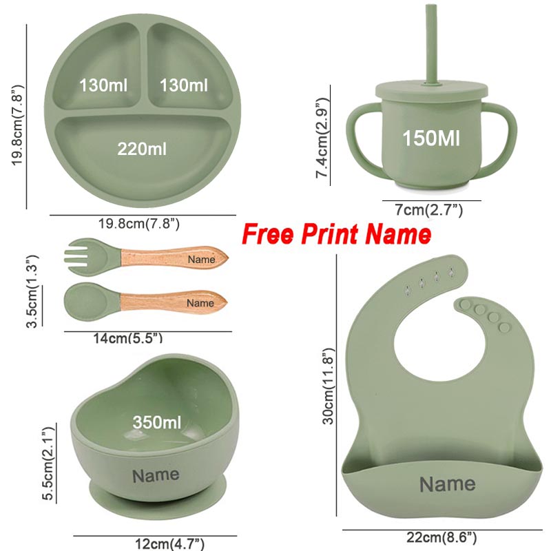 6Pcs 아기 먹이 세트 무료 맞춤 이름 어린이 실리콘 - Baby Food Utensils 리뷰 및 가격