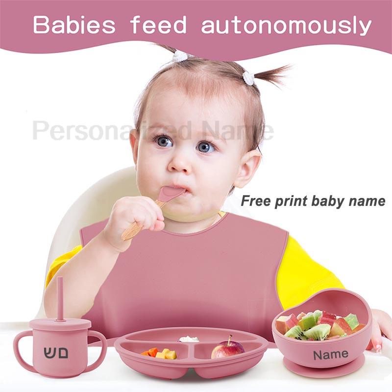 6Pcs 아기 먹이 세트 무료 맞춤 이름 어린이 실리콘 - Baby Food Utensils 리뷰 및 가격
