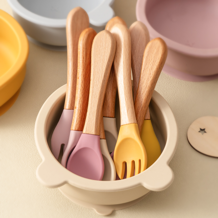2PCS 아기 학습 숟가락 식기 세트 식품 학년 나무  - Baby Food Utensils 리뷰 및 가격